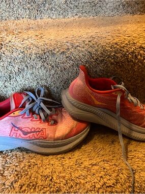 Hoka Kids Coral/Pink and Gray Running Sneakers
